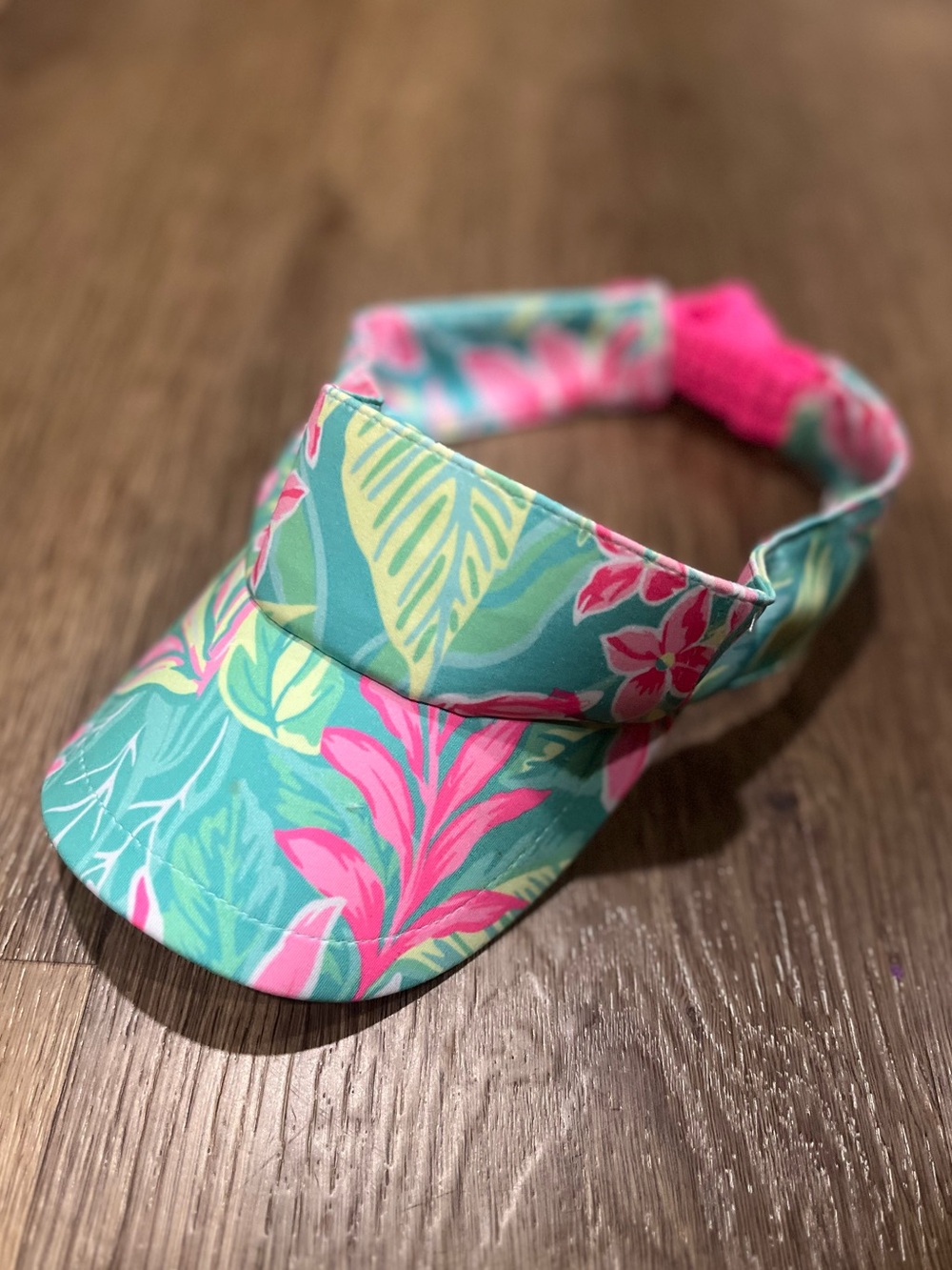 Girls Tommy Bahama Tropical Leaf Visor - Turquoise & Hot Pink